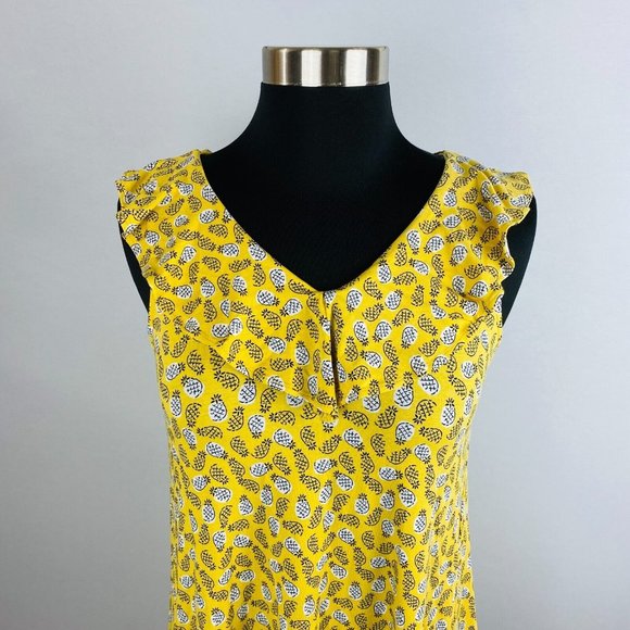 Ann Taylor LOFT Fit N Flare Swing Dress Yellow Pineapple Fruit Dress XSP New - Picture 3 of 6